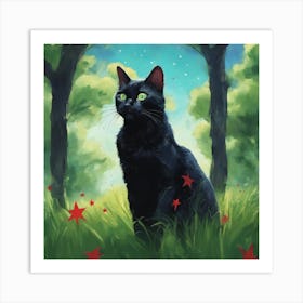 Black Cat In The Forest Art Print