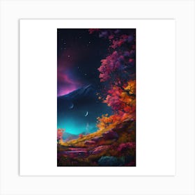 Landscape With Trees And Stars Art Print