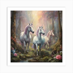 Unicorns In The Forest Art Print