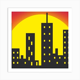 Cityscape At Sunset Skyline City Building Art Print