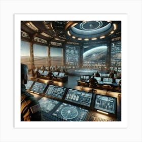 A Detailed Interior Scene Of A Command Center For The Martian Dominion Art Print