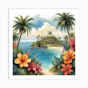 Pacific Islands 1 Travel Illustration Art Print 1 Art Print