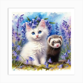 Ferret And Bluebells 3 Art Print