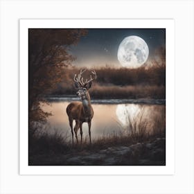 Deer In The Moonlight Art Print