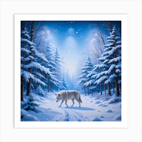 White Wolf In The Snow Art Print