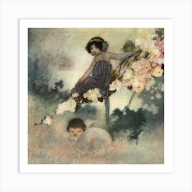 Two Little Girls In A Tree Art Print