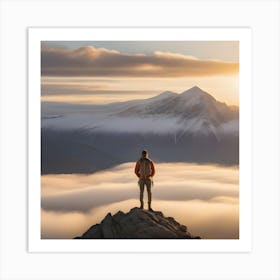 Man Standing On Top Of Mountain Canvas Print Art Print