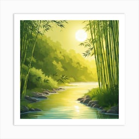 A Stream In A Bamboo Forest At Sun Rise Square Composition 224 Art Print