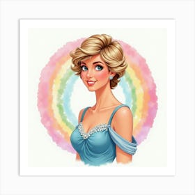 Elegant Princess Diana With A Gentle Smile, Surrounded By Watercolor Rainbows 1 Art Print