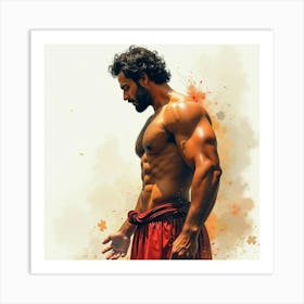 Spanish Man With A Strong Build, Watercolor With Dynamic Contrast 1 Art Print