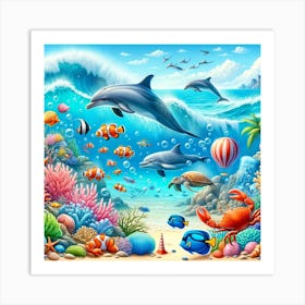 Dolphins Under The Sea Art Print