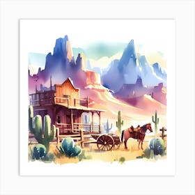 Watercolor Cowboy House Art Print