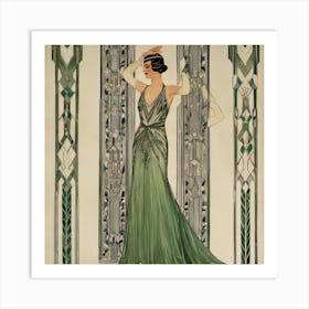 Woman In A Green Dress Art Print