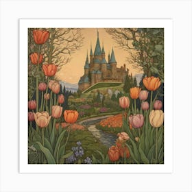 Tulips And Castle 1 Art Print