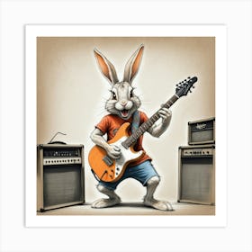 Rabbit Playing Guitar 1 Art Print