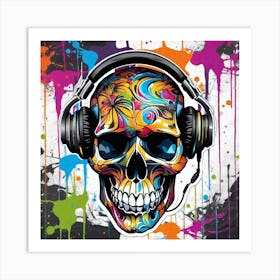 Skull With Headphones 47 Art Print