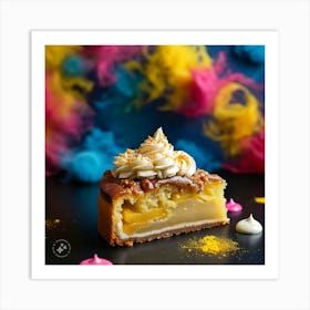 A slice of cake in colourful clouds Art Print