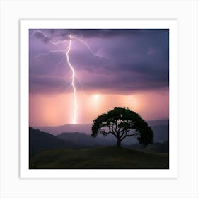 Lightning Over A Tree Art Print