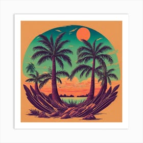 Sunset Palm Trees Art Print