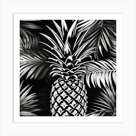 Pineapple On A Black Background Art Print