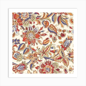 Multicolored Floral Pattern Colorful Digital Art Flowers Leaves Art Print