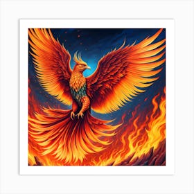 Flames of Rebirth: Phoenix's Fiery Wonderland Art Print