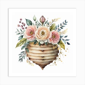 Bee Hive Elegance, Botanical Watercolor Art Print