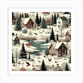 Winter Village In Sepia Tones Art Print