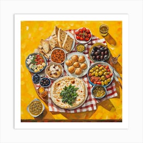 Mediterranean Mezze Selection Yellow Checkerboard 1 Art Print