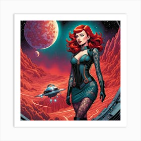 Red Haired Woman In Space 1 Art Print
