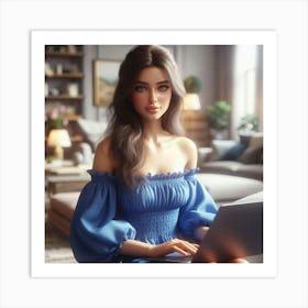 Sexy Woman With Laptop 1 Art Print