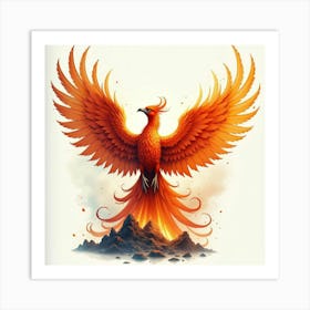 Majestic Phoenix Rising From The Ashes, Watercolor 1 Art Print