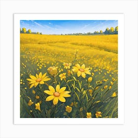 Yellow Flowers In A Field 17 Art Print