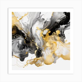 Gold And Black Abstract Painting Art Print