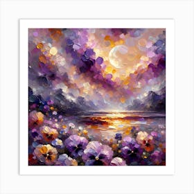 Sunset With Pansies Art Print