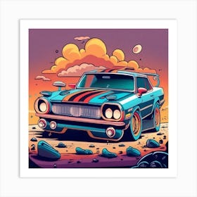 Retro Car Illustration Art Print