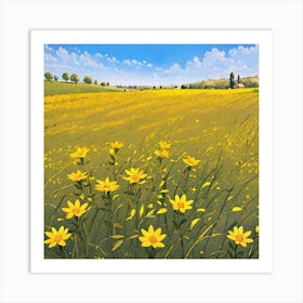Yellow Flowers In A Field 18 Art Print