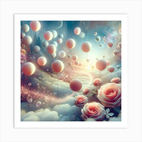 Roses And Balloons In The Sky Art Print