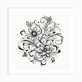 Floral Pattern In Black And White 1 Art Print