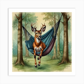 Deer In Hammock 2 Art Print