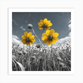 Three Yellow Flowers In A Field Art Print