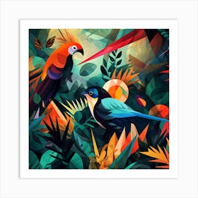 Colorful Parrots In The Jungle 1 Art Print