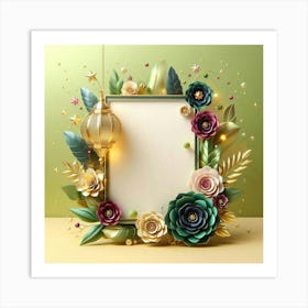 Frame With Flowers And Leaves Art Print