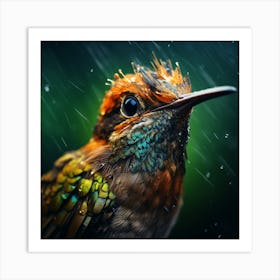 Hummingbird In Rain Art Print