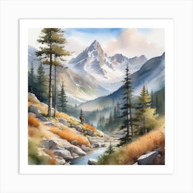 Watercolor Of Mountains Art Print