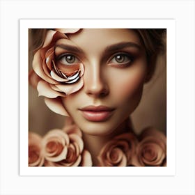 Portrait Of A Woman With Roses Art Print