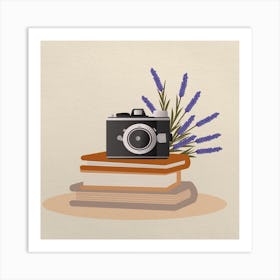 Vintage Camera On Books Lavender Art Print