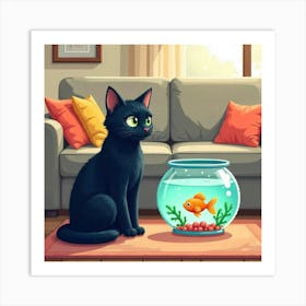 Cat And Fishbowl Art Print Funny (2) Art Print