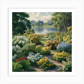 A Garden Of Different Colored Flowers Art Print