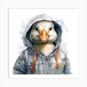 Watercolour Cartoon Goose In A Hoodie Art Print